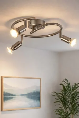 Weekendaanbieding LED plafondlamp, zilver, beweegbare spots, D 25 cm