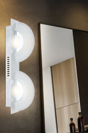 LED wandlamp, 2 vlammen, gesatineerd glas, chroom, L 46 cm Seizoensaanbieding