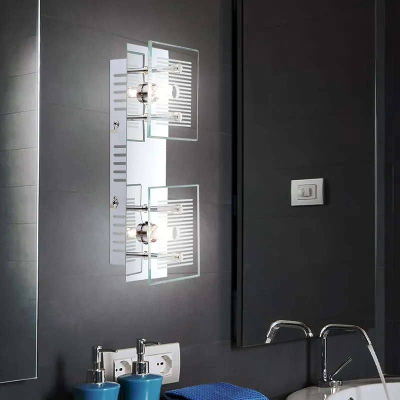 Premium Wandlamp, 2 vlammen, glasplaat, chroom gestreept, L 25cm