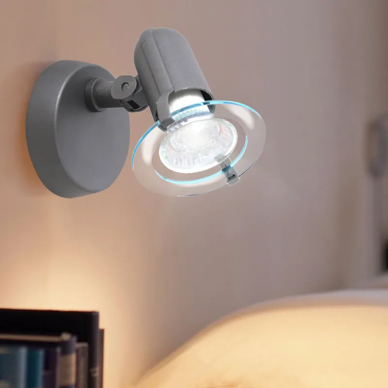 Op = Op Wandlamp, beweegbaar, rond, grijs, 1x E14, H 16,5 cm