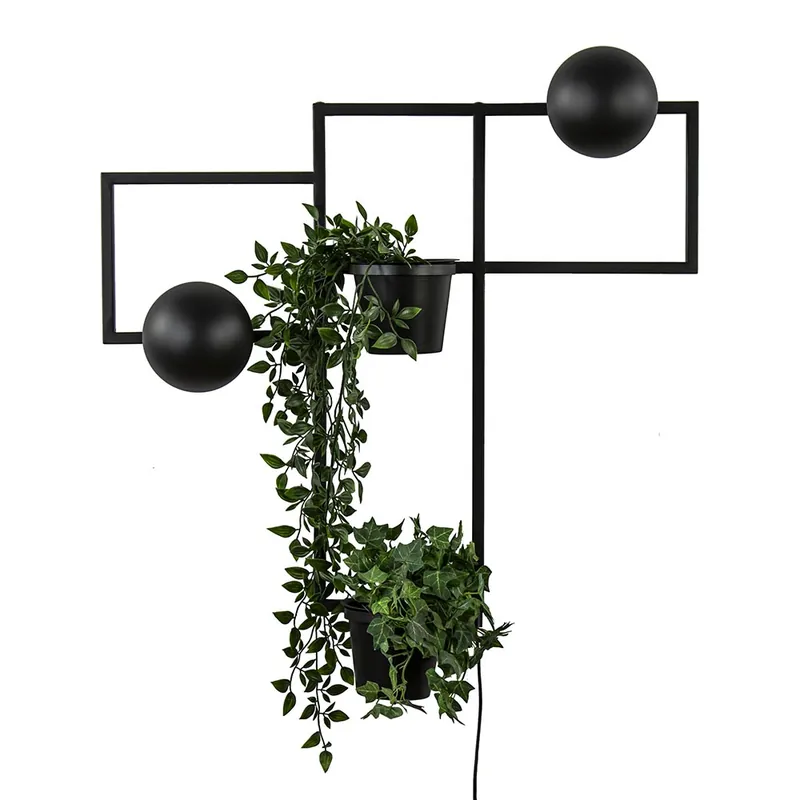 Decoratieve wandlamp zwart met 2 plantenpotten Voordeelprijs