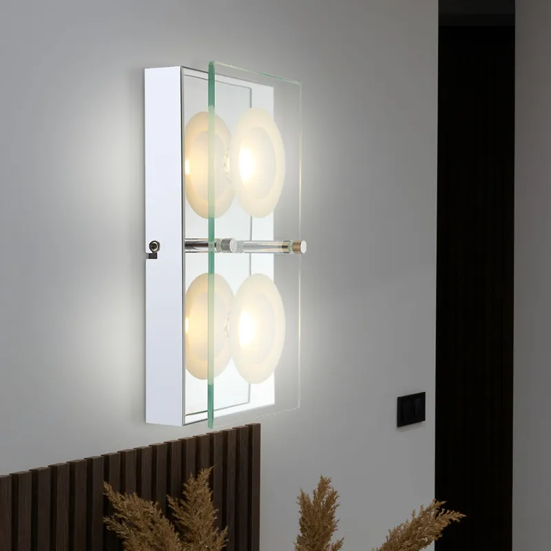 LED wandlamp, glazen plaat, 2 vlammen, L 25 cm Superprijs