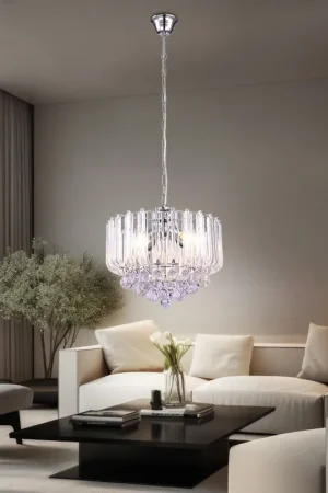 Gereduceerde Prijs Hanglamp, kristallen, 4-vlam, helder, verchroomd, D 35 cm