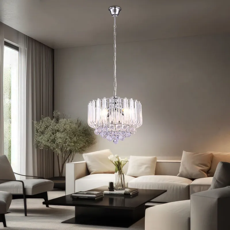 Gereduceerde Prijs Hanglamp, kristallen, 4-vlam, helder, verchroomd, D 35 cm