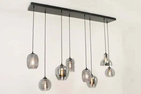 Voordeelprijs Zwarte hanglamp CLUSTER SMOKE 8-lichts brede balk 160 cm