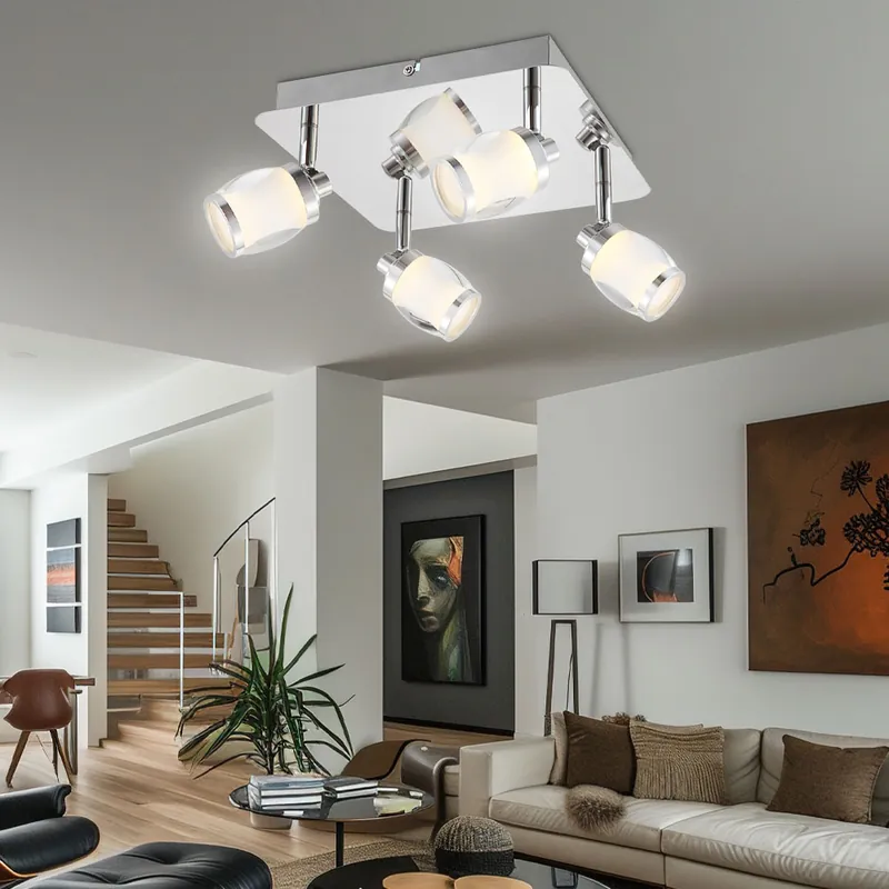 LED plafondspot, 4-lichts, chroom glas, L 25 cm Actieprijs
