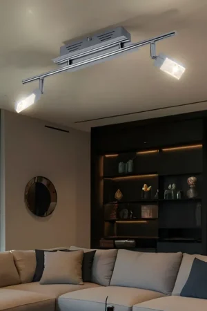 Beperkt Aanbod LED plafondlamp, chroom, beweegbare spots, L 44,5 cm