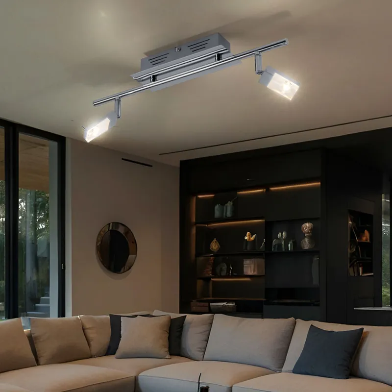 Beperkt Aanbod LED plafondlamp, chroom, beweegbare spots, L 44,5 cm