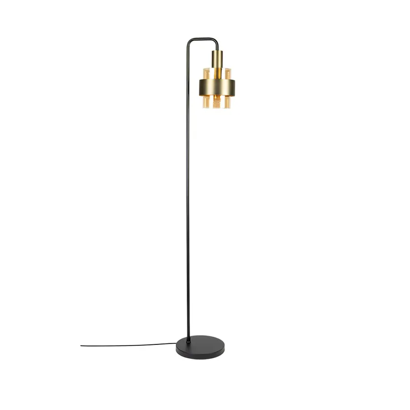 Hete Deal Elegante Marrone vloerlamp met brons glas en zwart metaal