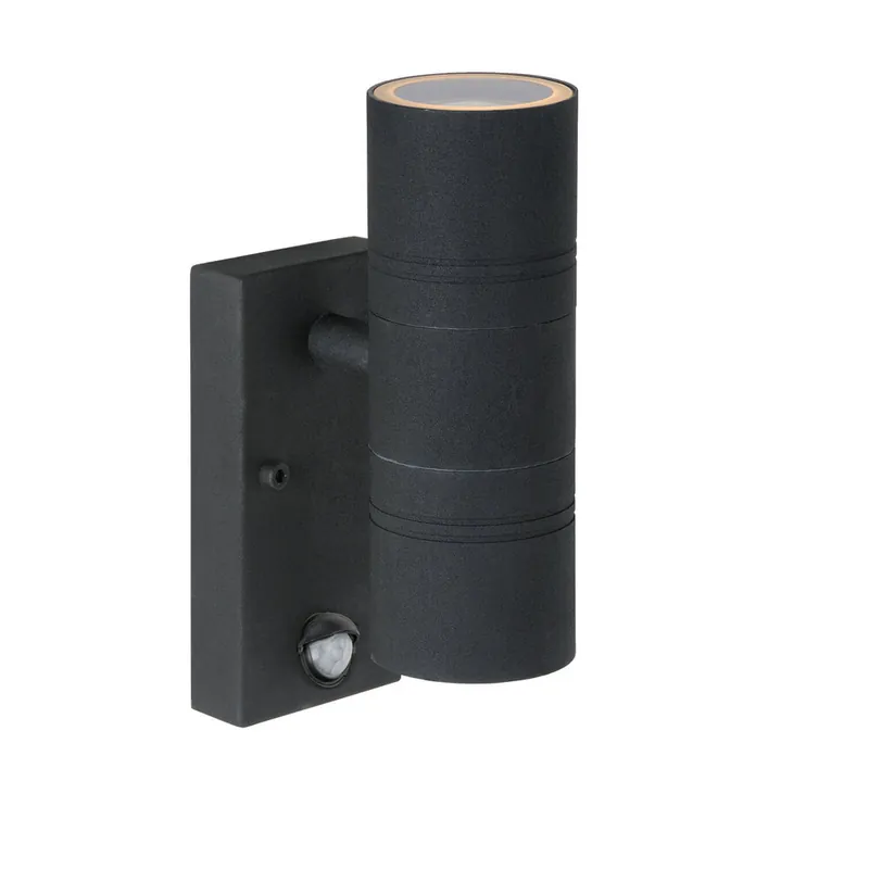 Lucide ARNE-LED IR - Wandspot / Wandlamp Binnen/Buiten - Ø 6,3 cm - LED - GU10 - 2x5W 2700K - IP44 - Beweging & dag/nacht sensor - Zwart Beste Prijs
