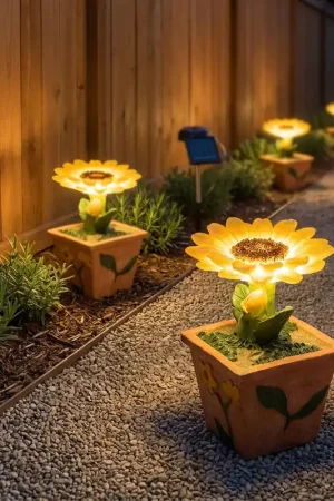 Vier LED-zonnelampjes in de vorm van een bloem Dagaanbieding