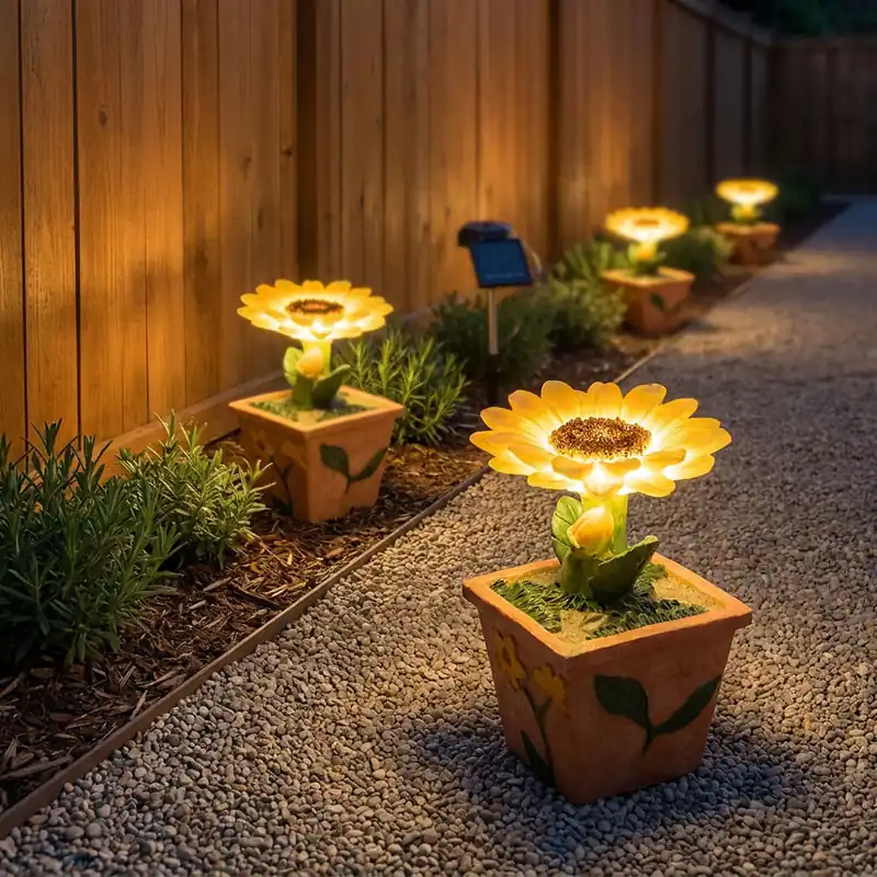 Vier LED-zonnelampjes in de vorm van een bloem Dagaanbieding
