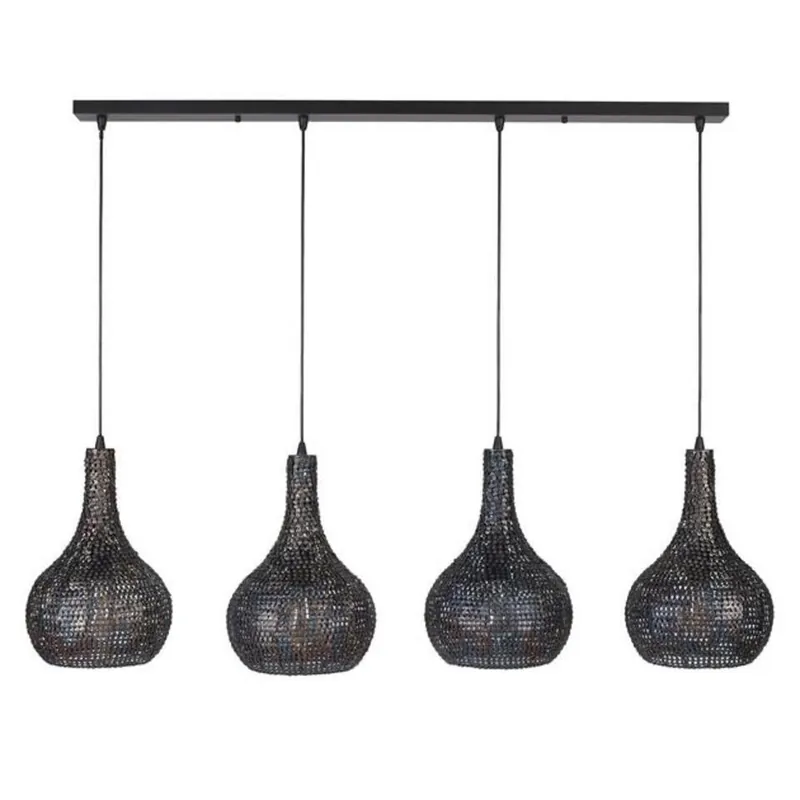 Hanglamp kegel Armoor 4 lichts zwart bruin - 25x140x150 cm - Zwart bruin - Bruin Shop Nu