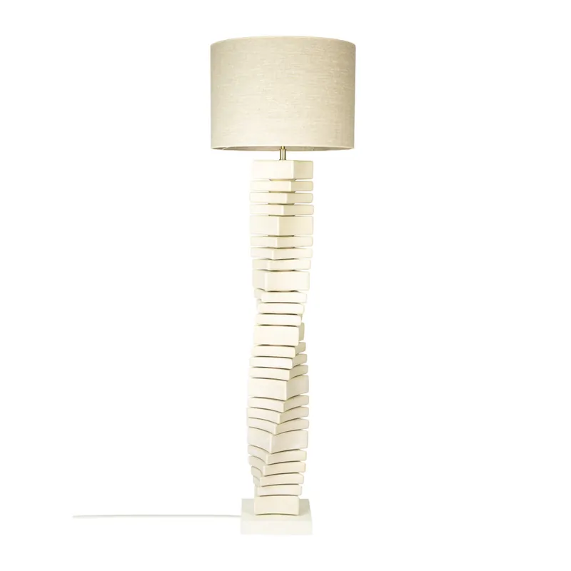 Merkproduct Gedraaide keramische vloerlamp in gebroken wit met stoffen kap