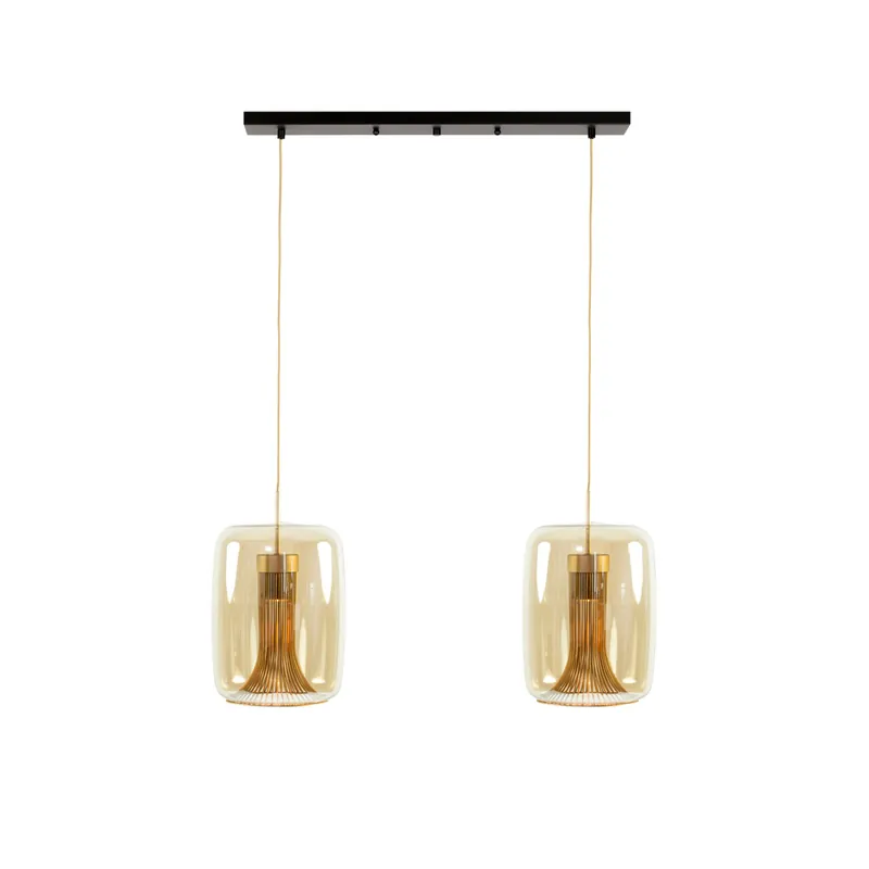 Glazen hanglamp Kriss 2-lichts met amber goud glas Fabrieksprijs