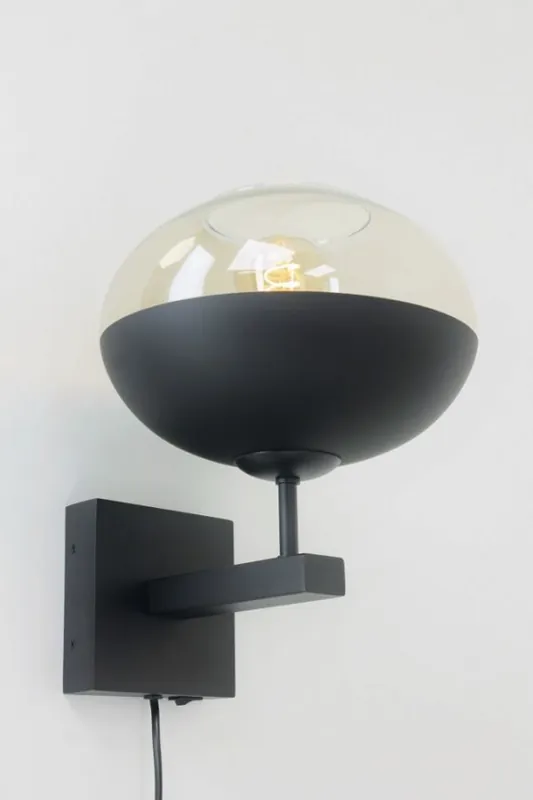 Zwarte wandlamp met PHILOU glas | Ovaaltje Ø 25 cm Express Levering