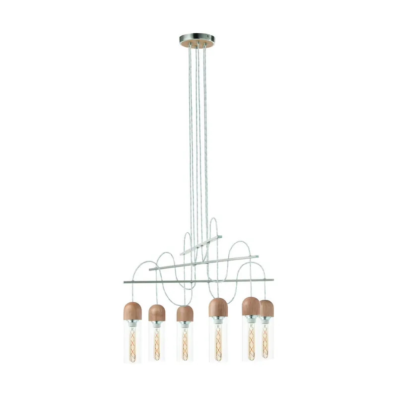 EGLO Zacharo 1 Hanglamp - E27 - Hout/Glas - Grijs/Bruin Aanbieding