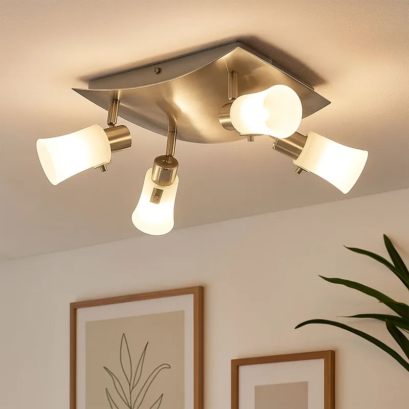 Must-Have Plafondlamp, gesatineerd glas, beweegbare spots, L 28 cm