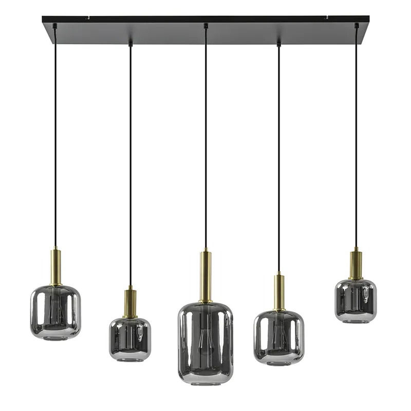 Voordeelprijs Grote hanglamp Lekar 5-lichts antiek brons met smoke glas