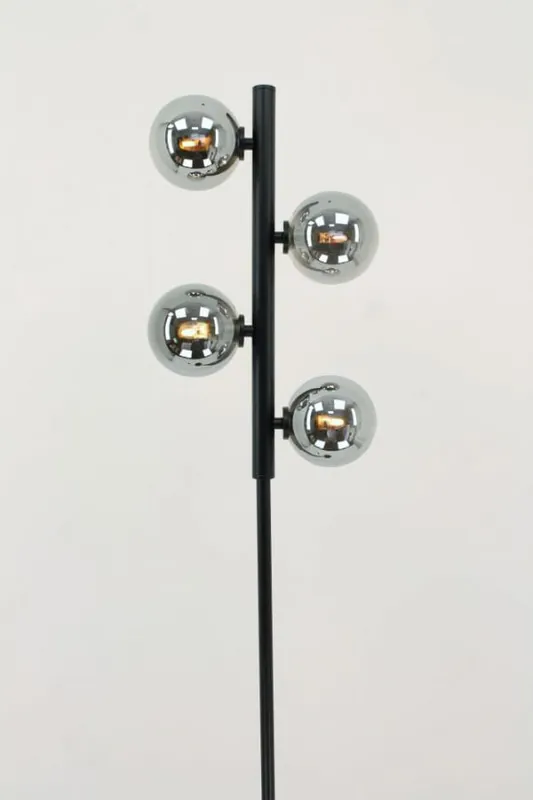 Stijlvolle vloerlamp LUNAR met 4 smoke glazen bolletjes Dagaanbieding