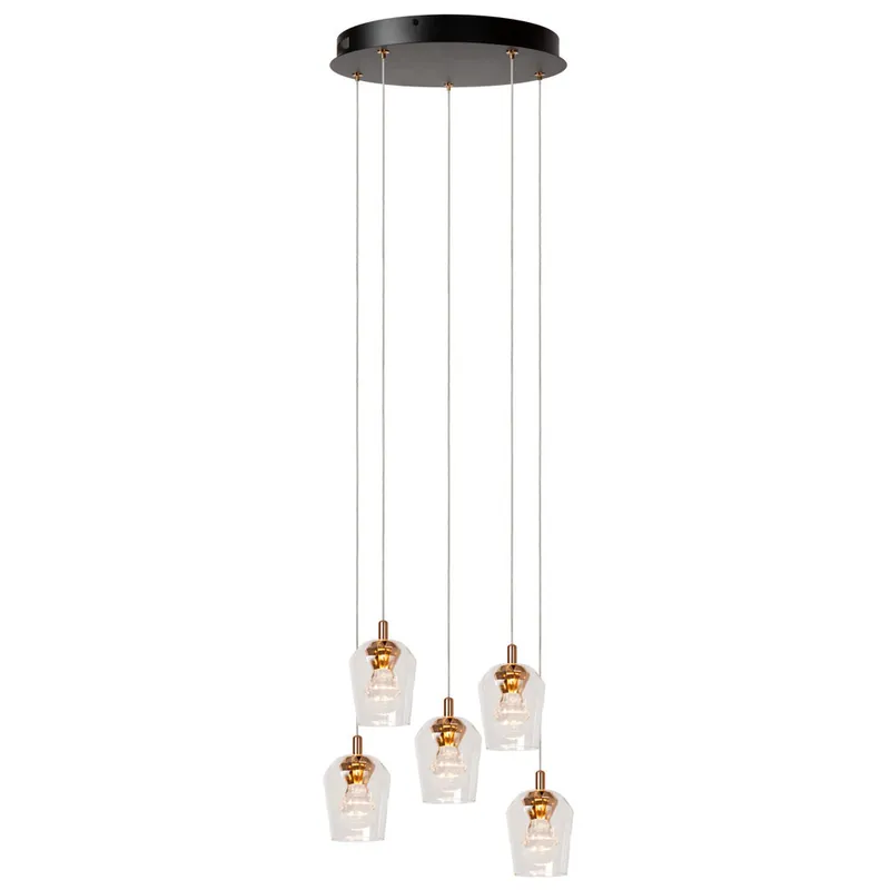 Lucide BERLIANE - Hanglamp - Ø 34 cm - LED Dimb. - 5x4W 2700K - Met vervangbare LED-module - Transparant | Essential Direct Beschikbaar