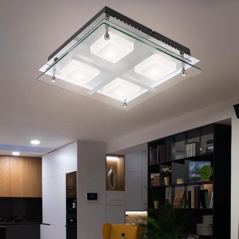 LED plafondlamp, chroom, helder gesatineerd glas, L 28,5 cm Laatste Kans