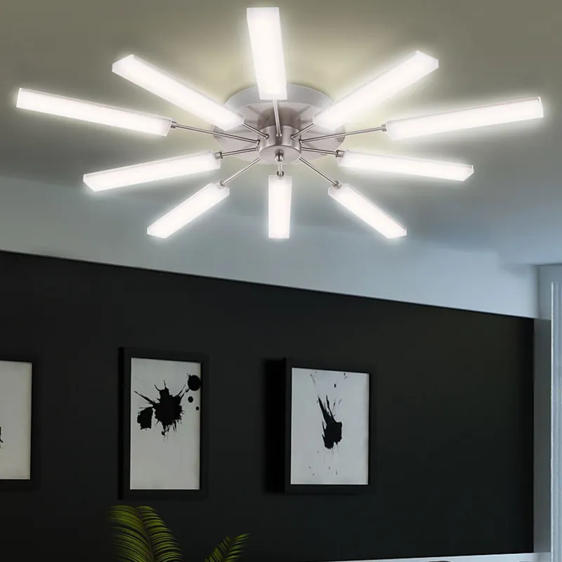 Hoge Kwaliteit LED plafondlamp, 10 vlammen, mat nikkel, D 80cm