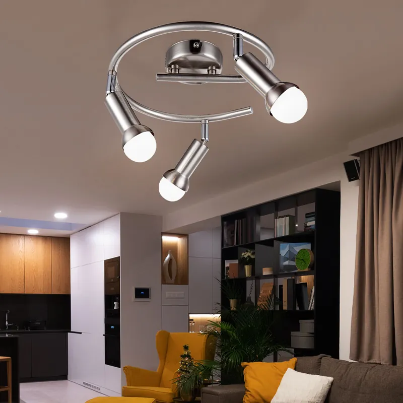 Lage Kosten LED plafondlamp chroom, beweegbare spots D 29 cm