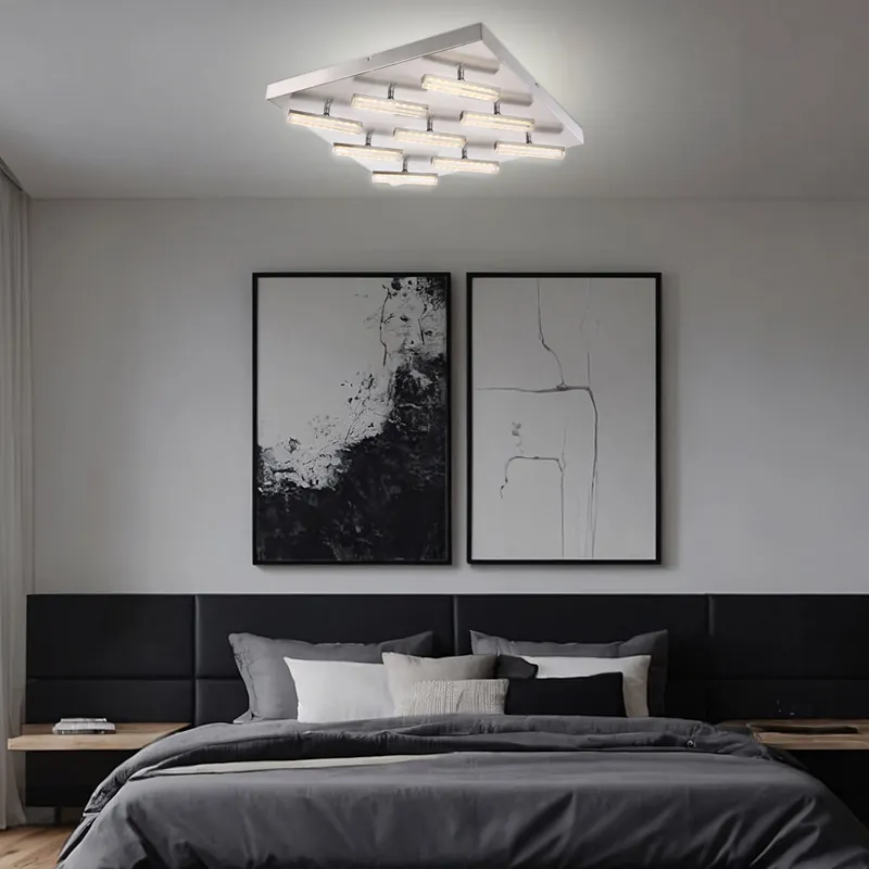 Direct Verzonden LED plafondlamp, 9 vlammen, mat nikkel, gesatineerd, L 55cm