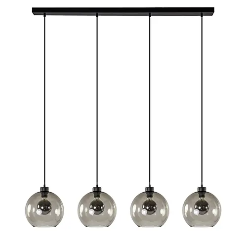 Hanglamp 4-lichts balk zwart + smoke glas 25cm Exclusieve Aanbieding