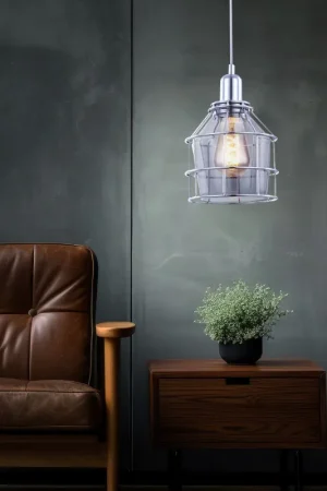Hanglamp, chroom design, glas, metalen gaas, H 124 cm Beste Prijs