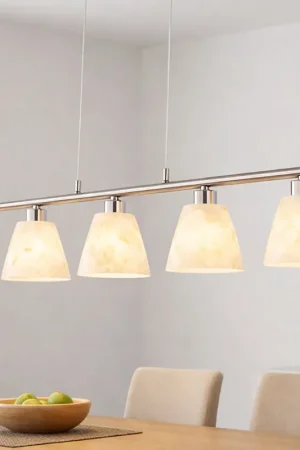 Voordeelprijs Hanglamp, wit glas, albasten look, nikkel, L 93 cm