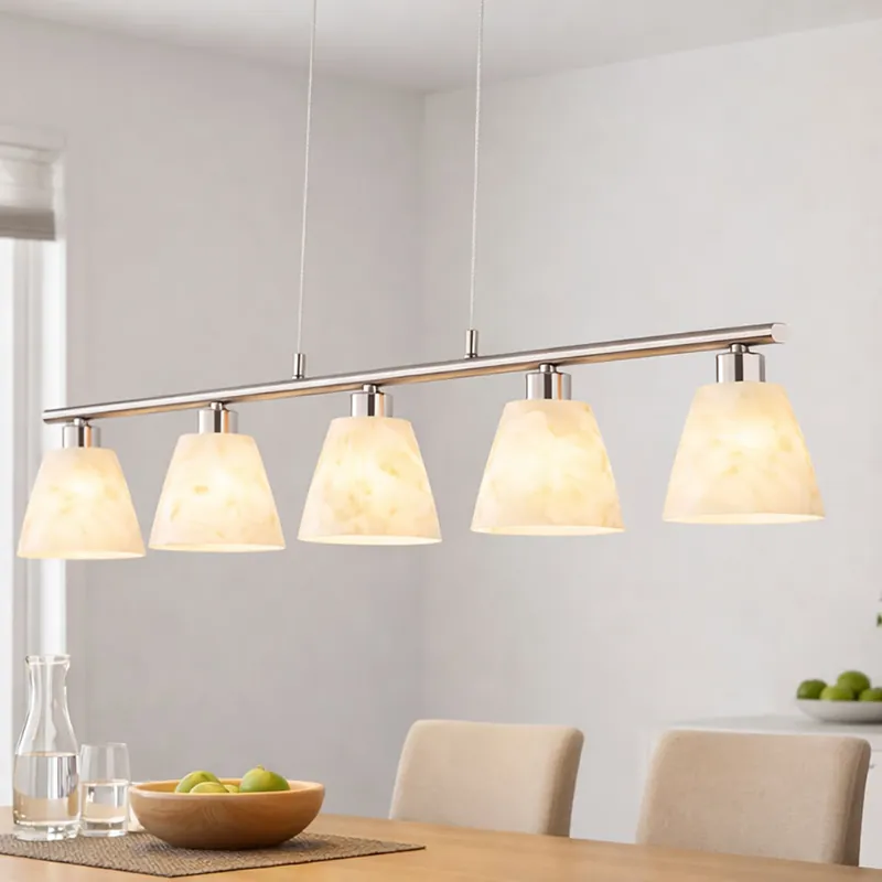 Voordeelprijs Hanglamp, wit glas, albasten look, nikkel, L 93 cm