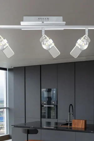 LED plafondlamp, chroom, beweegbare spots, L 65 Gecertificeerd