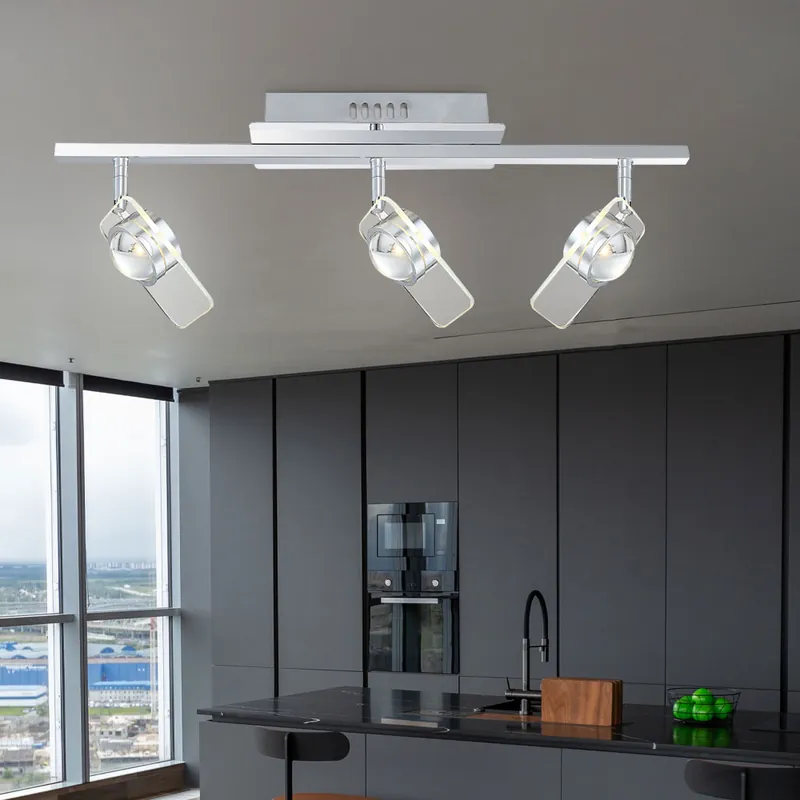 LED plafondlamp, chroom, beweegbare spots, L 65 Gecertificeerd