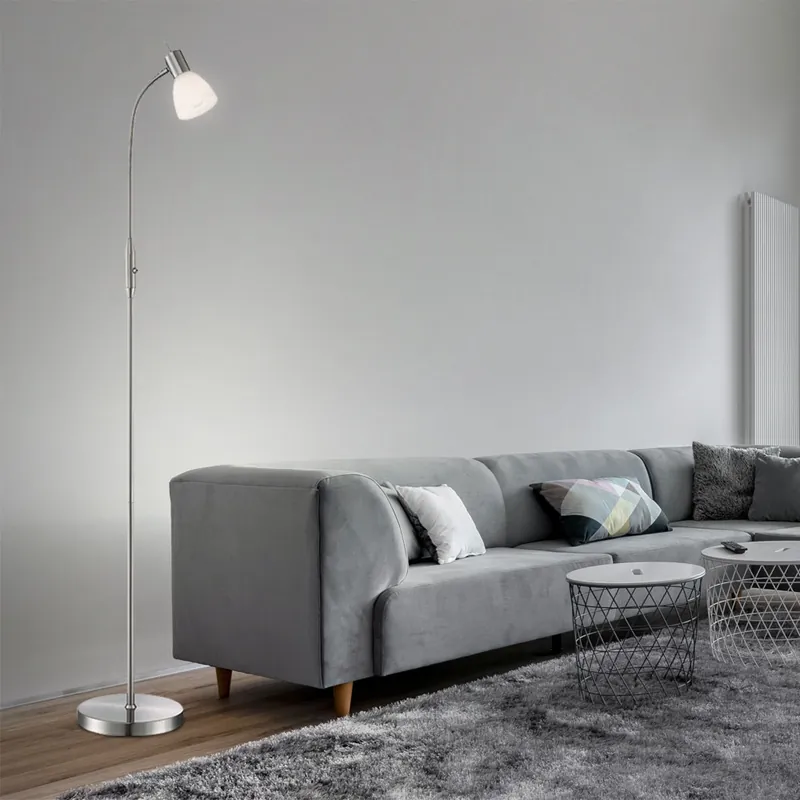 Staande lamp, metaal, glas, nikkel, beweegbare spot, H 146 cm Flitsaanbieding