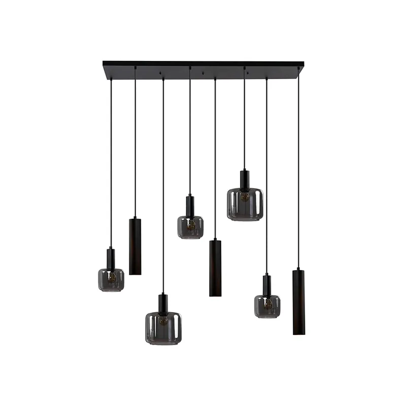 Laatste Versie Hanglamp 8-L rechthoek – zwart + smoke glas