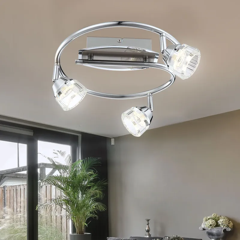 Rechtstreeks Van De Fabrikant LED plafondlamp, chroom, kristalglas, beweegbare spots