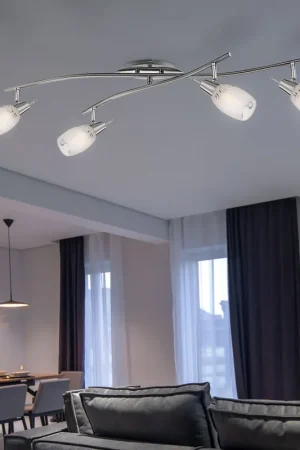 Plafondlamp, metaal, glas, chroom, beweegbare spots, L 90cm Shop Nu