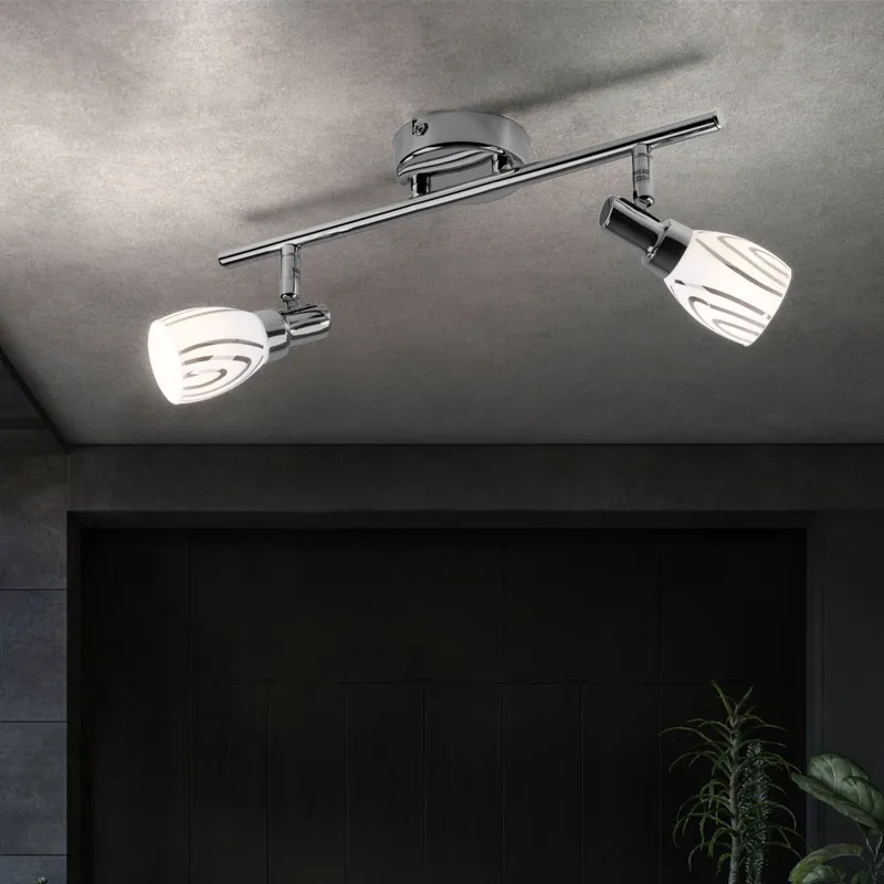 Rechtstreeks Van De Fabrikant Plafondlamp, chroom, opaal, beweegbare spots, L 36,5 cm