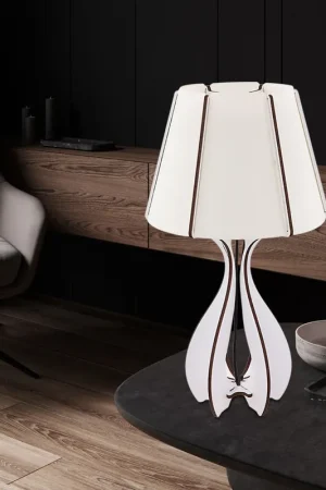 Flitsaanbieding LED tafellamp, witbruin, MDF textiel. H 45 cm