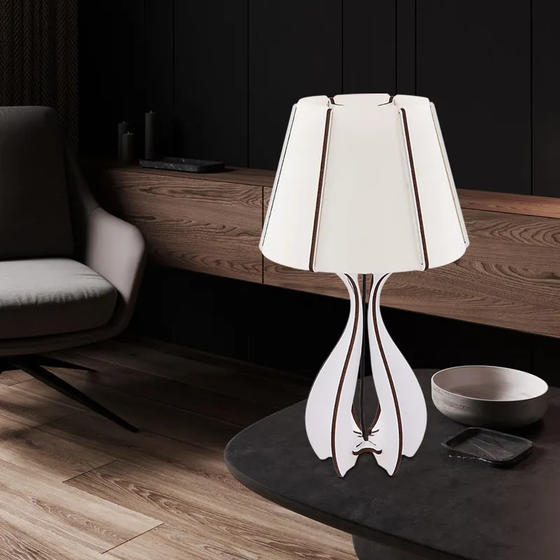 Flitsaanbieding LED tafellamp, witbruin, MDF textiel. H 45 cm