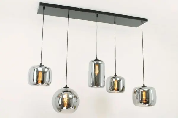 Weekendaanbieding 5-lichts hanglamp BY EEFFY II metallic smoke zwart | Brede balk 130 cm