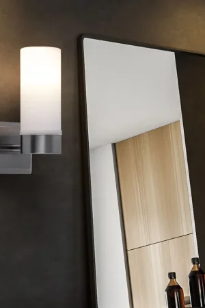 Wandlamp, IP44, opaal glas, mat nikkel, H 18,5 cm Bestel Nu