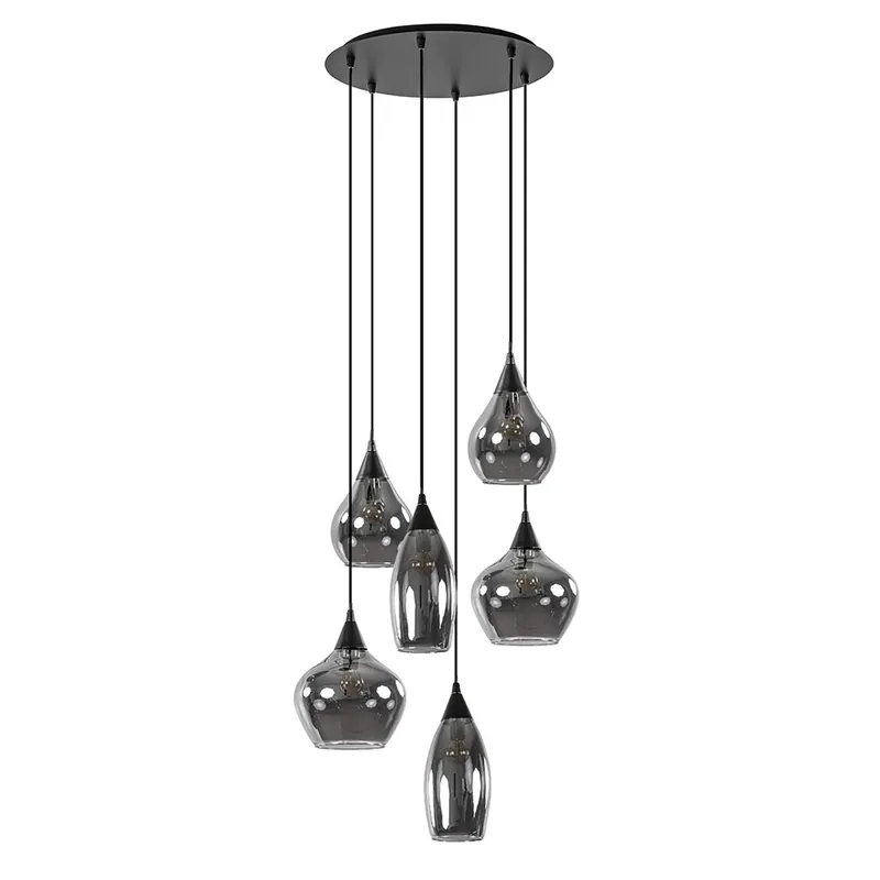 Hanglamp Cambio 6L zwart + smoke glas mix Finale Uitverkoop