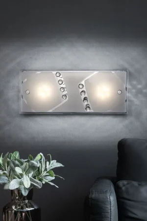 Finale Uitverkoop LED wandlamp, chroom, glasplaat, kristallen, L 30 cm