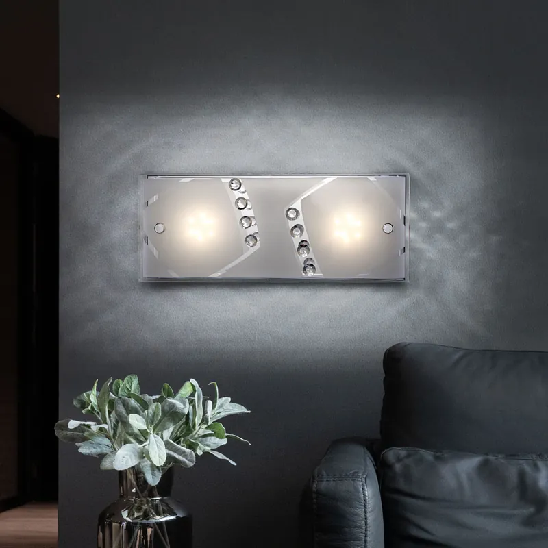 Finale Uitverkoop LED wandlamp, chroom, glasplaat, kristallen, L 30 cm