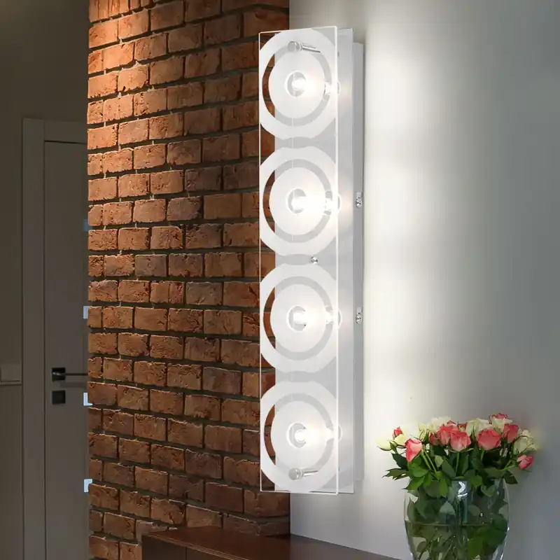Veilige Betaling Wandlamp, chroom, gesatineerd glas, 4 vlammen, L 40 cm