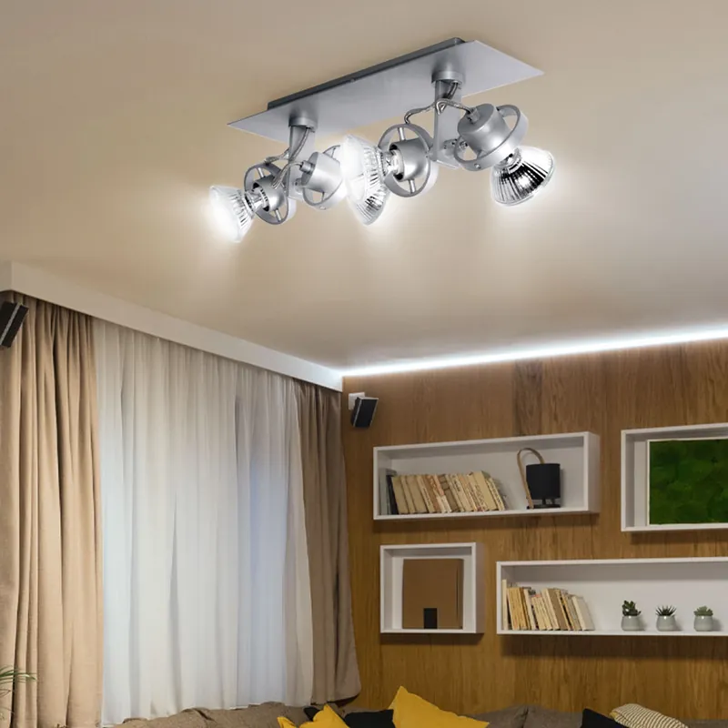 Plafondlamp, mat zilver, verstelbare spots, L 32 cm Hete Deal