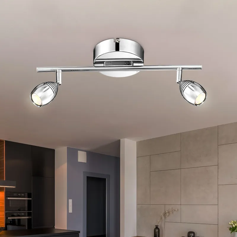 Populair LED plafondlamp, chroom, aluminium, beweegbare spots, L 38 cm